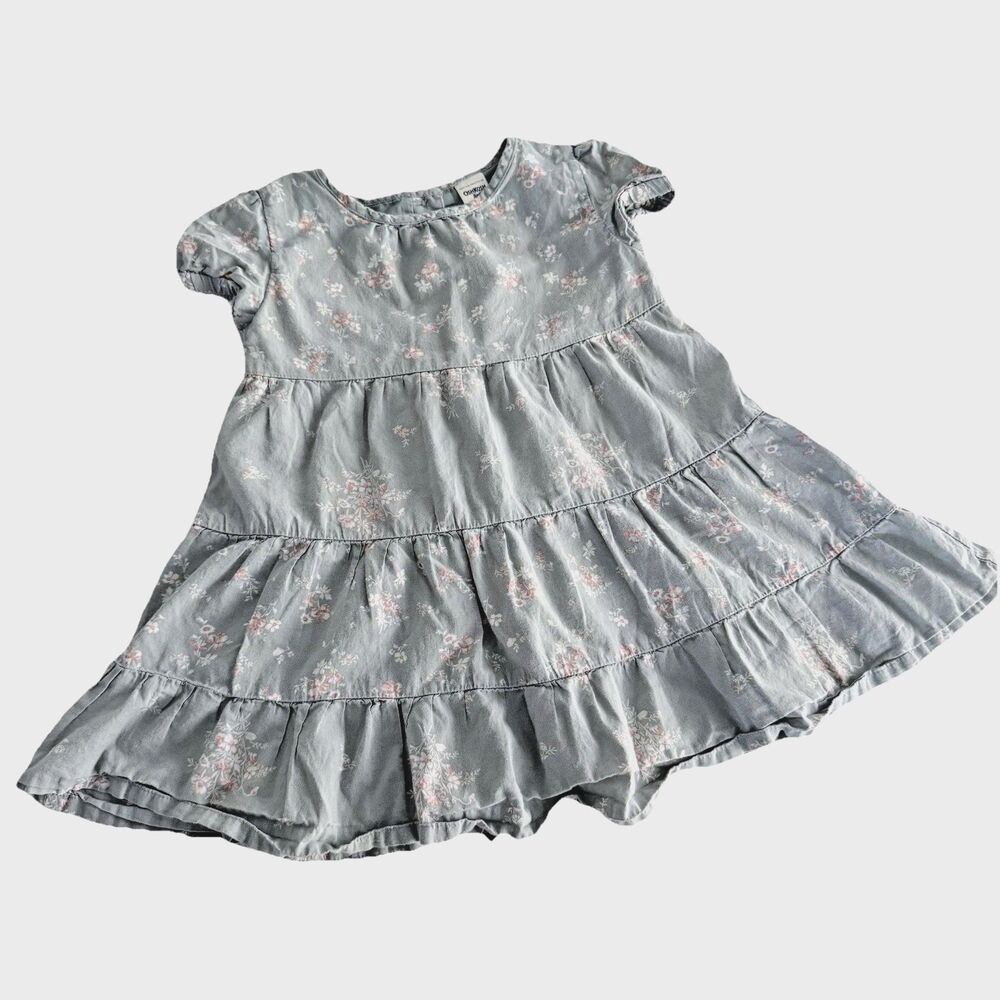 OshKosh Bgosh Toddler Girl 2T Sage Green Floral Tiered Dress Short Sleeve Ruffle